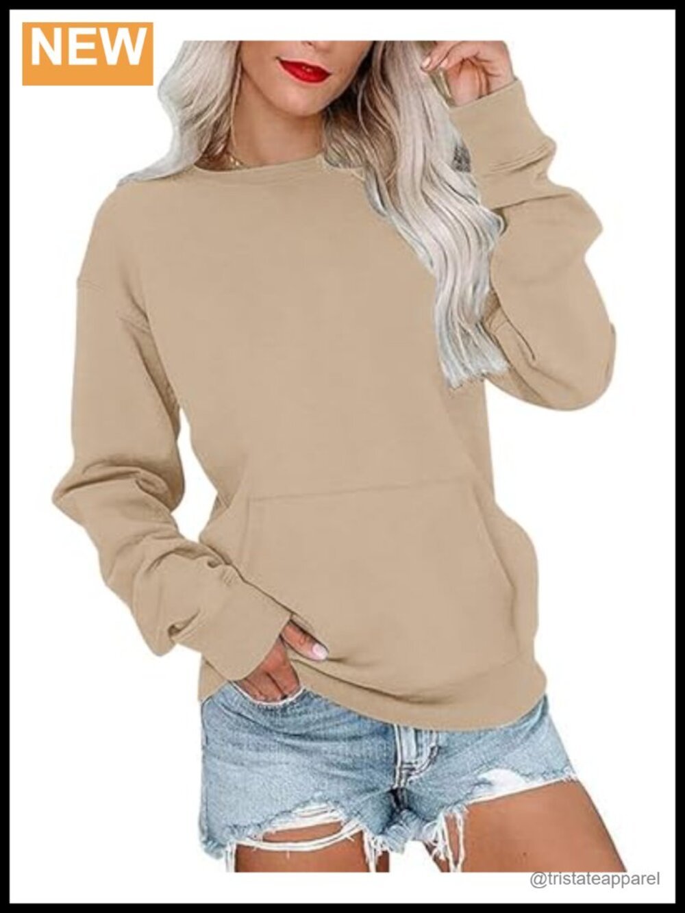Oversized Crewneck Sweatshirt Long Sleeve Pullover Top with Pocket